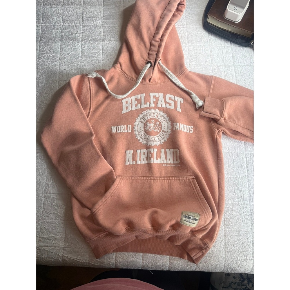 Urban Irish Belfast Northern Ireland Pullover Hoodie Salmon Pink Small